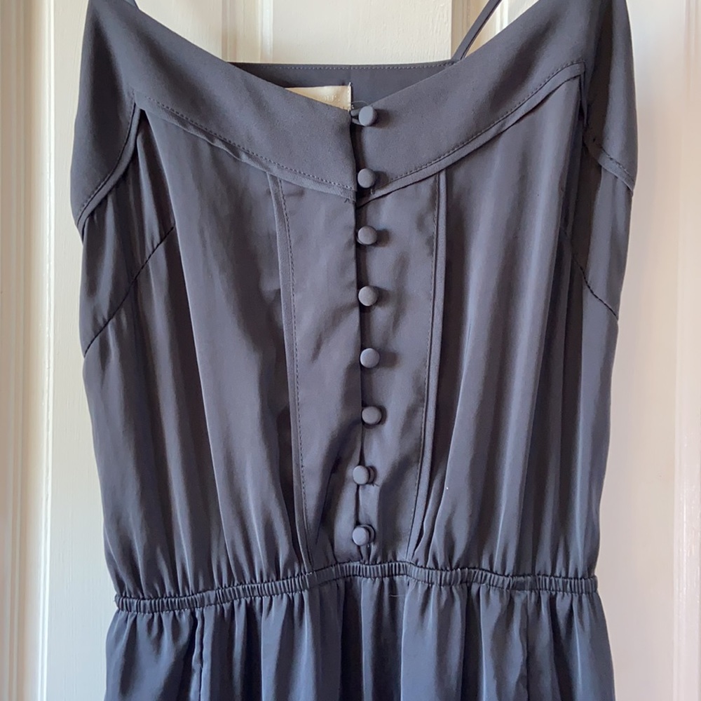 Long silk satin dark gray H&M dress with buttons and two leg slits